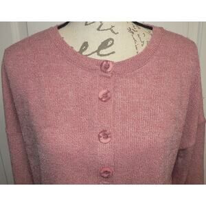 Gibsonlook Women's Long Sleeve Ribbed Knit Henley‎ Top In Pink Large MSRP $59